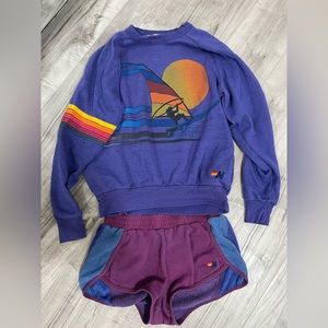 Aviator Nation Purple Dolphin Jogger Shorts and Purple Rainbow Sweatshirt Bundle